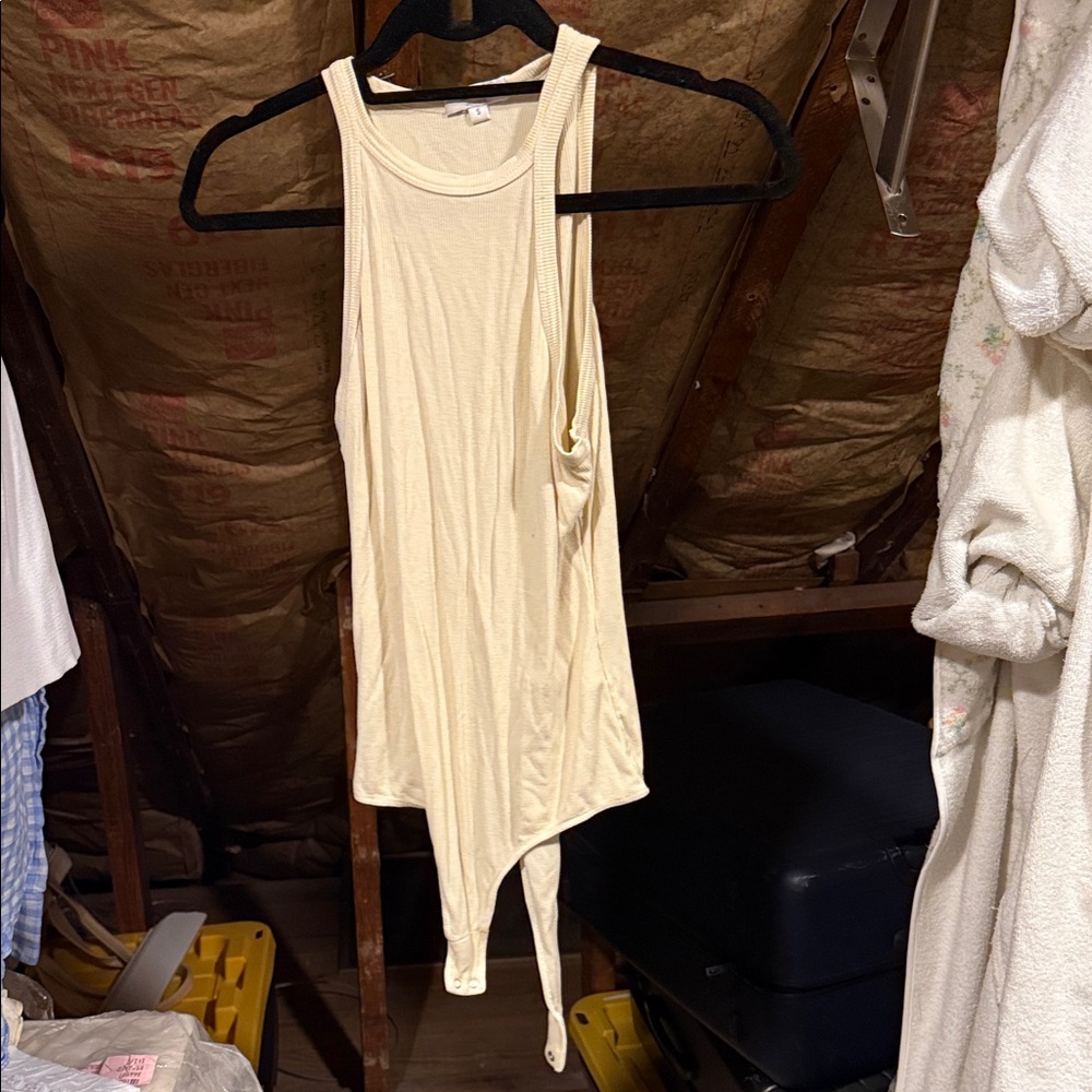 Agolde Cream Ribbed Body Suit